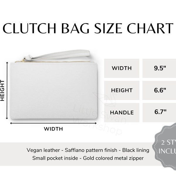 Clutch Bag Size Chart, Sizing Guide for Accessory Bag, 2 versions included