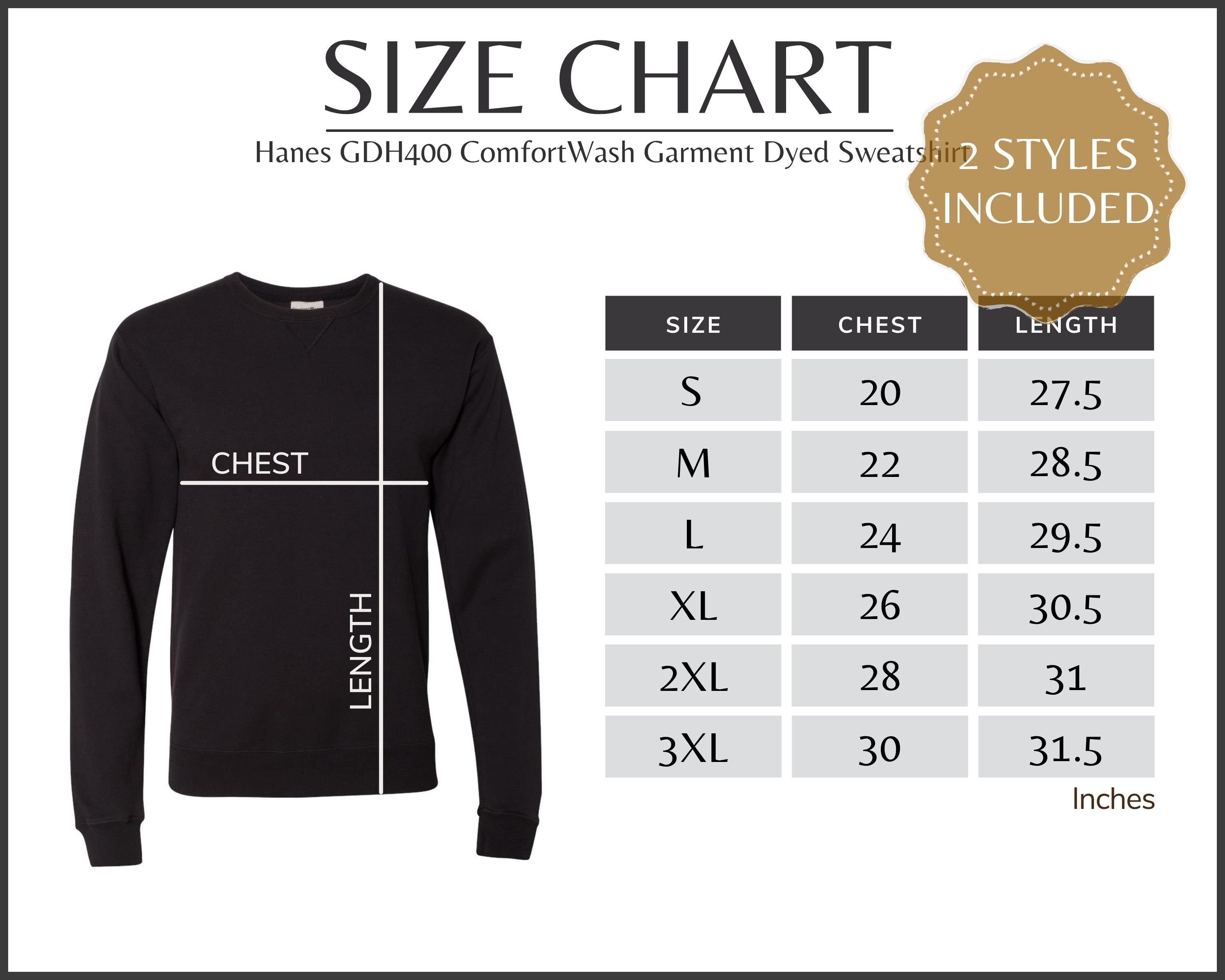 hanes crewneck size chart
