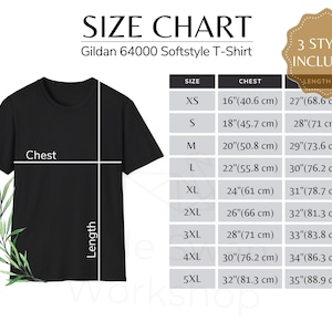 Gildan 64000 Size Chart, G640 Metric Size Table, Inch and cm Unisex Softstyle T-Shirt Sizing Guide