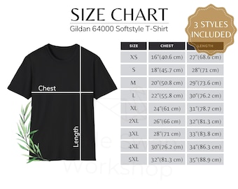 Gildan 64000 Size Chart, Unisex T-Shirt Sizing Guide (Digital Download)