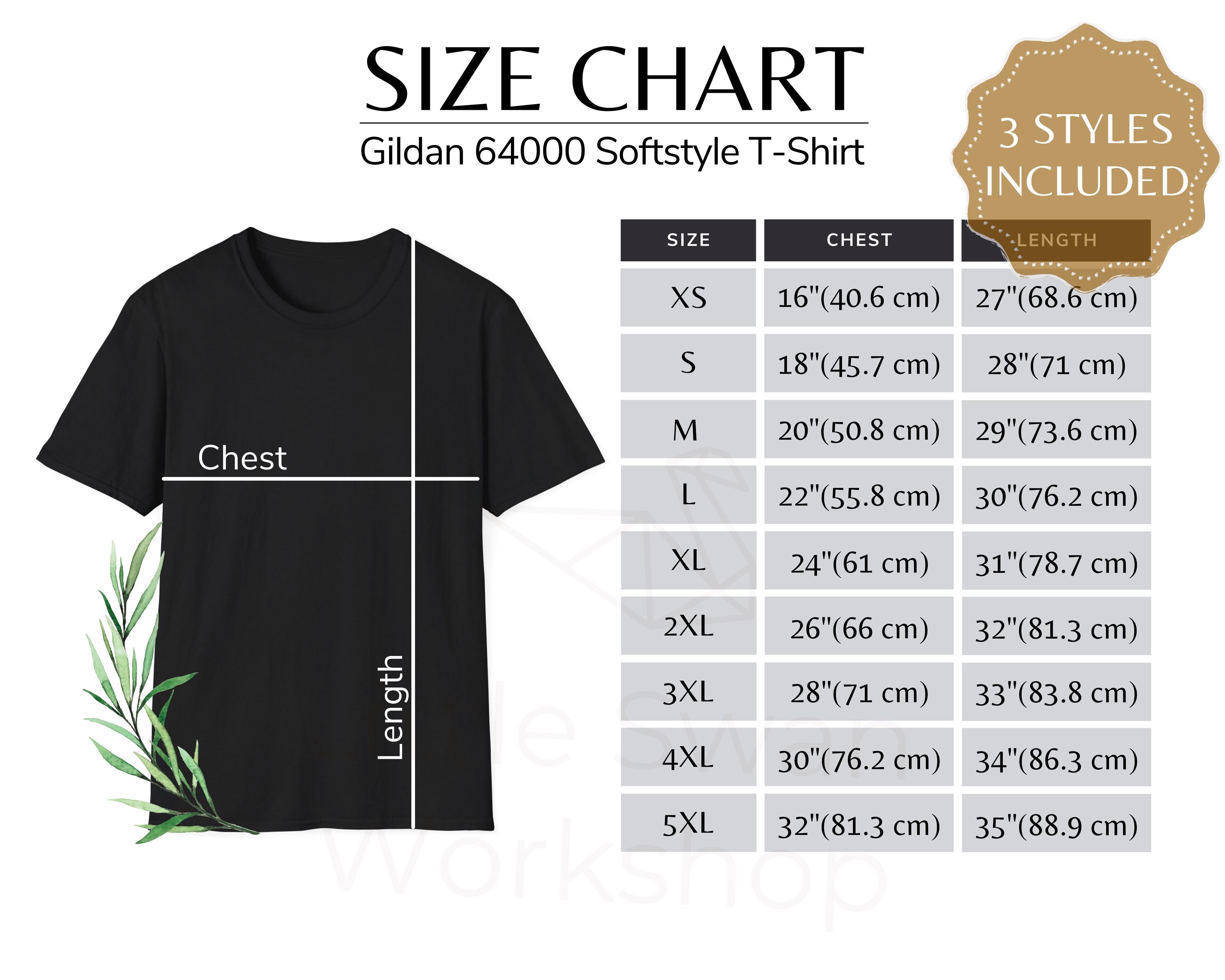 Gildan 64000 Size Chart, Unisex T-shirt Sizing Guide (digital