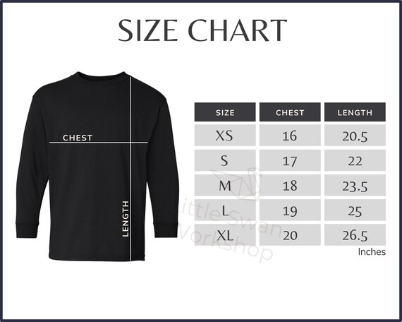 Gildan 5400B Youth Long Sleeve T-shirt Size Chart (digital
