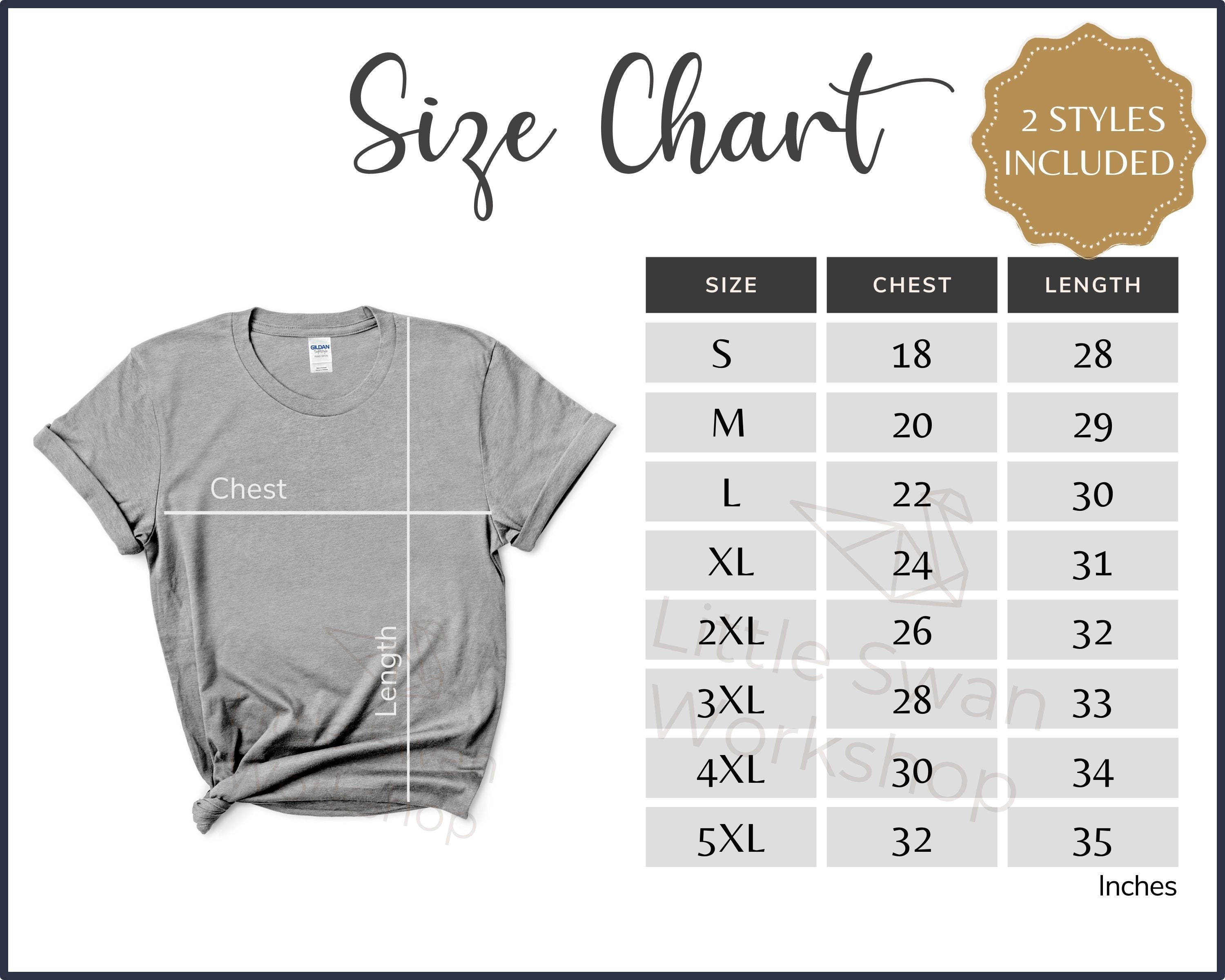 Gildan 5000 Size Chart G500 Size Guide T Shirtsize Table - Etsy