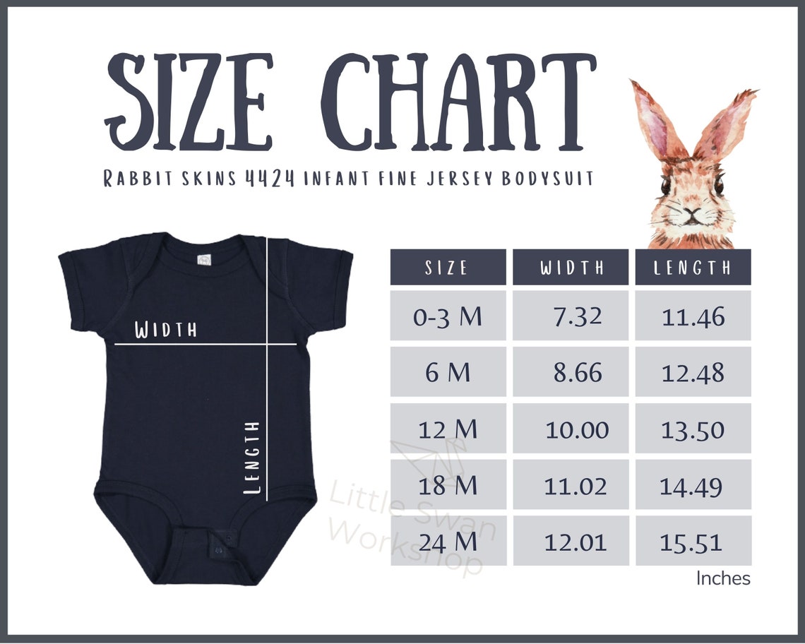 Rabbit Skins 4424 Size Chart Infant Jersey Bodysuit Size Etsy