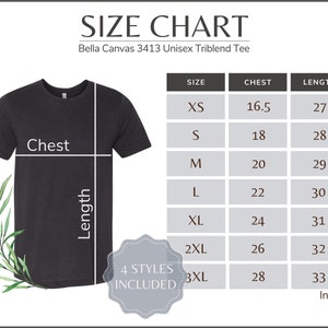 Bella Canvas 3413 Size Chart - Unisex Triblend Tee Size Chart - Bella Canvas 3413 Size Guide White Background
