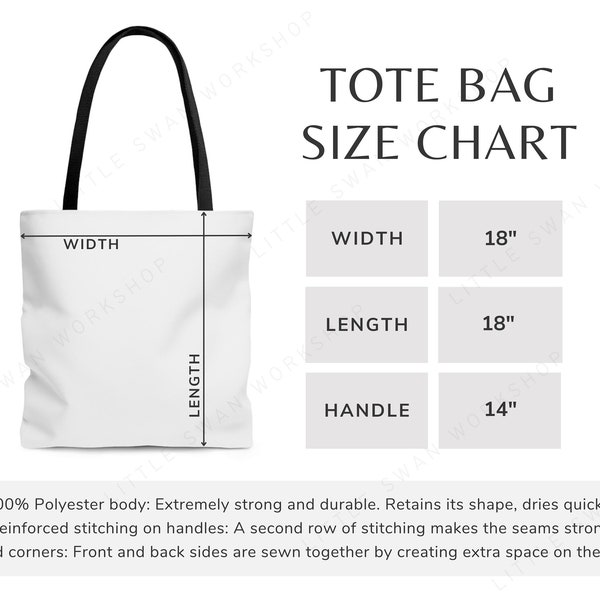 Aop Tote Bag Size Chart, All over print Generic brand Tote Mockup Size Guide, Printify Tote Bag Sizing Table