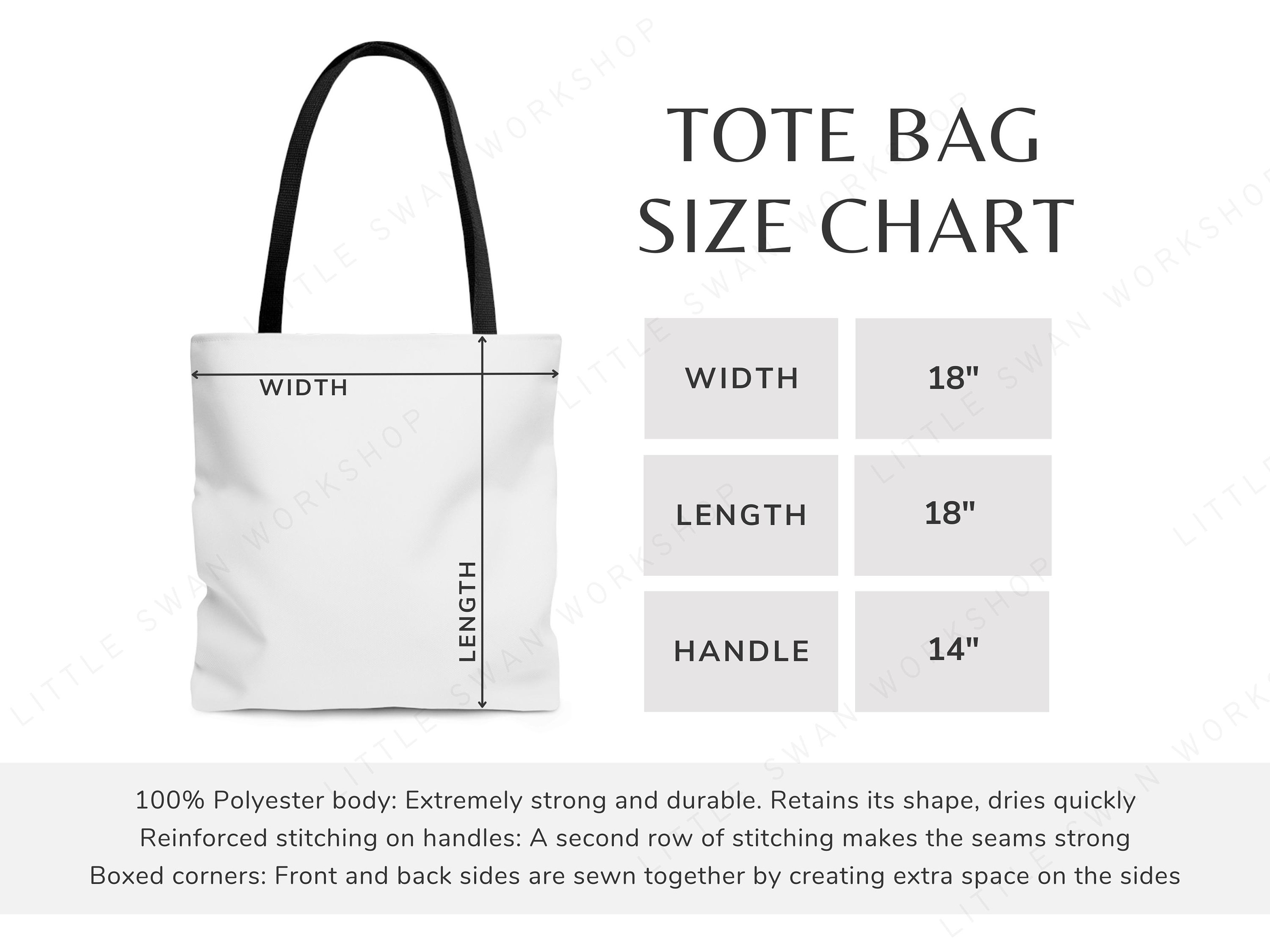 Aop Tote Bag Size Chart, All Over Print Size Guide, Printify