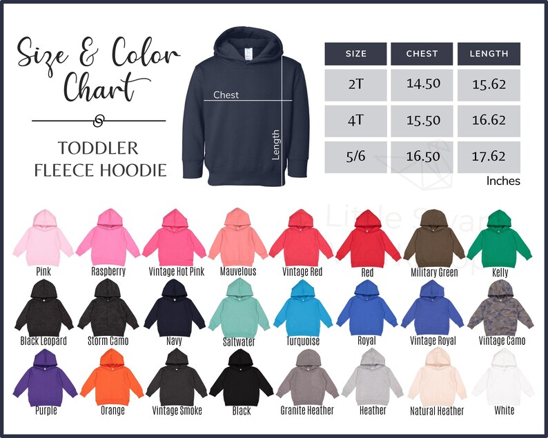 Rabbit Skins 3326 Color Chart Toddler Hoodie Color and Size - Etsy