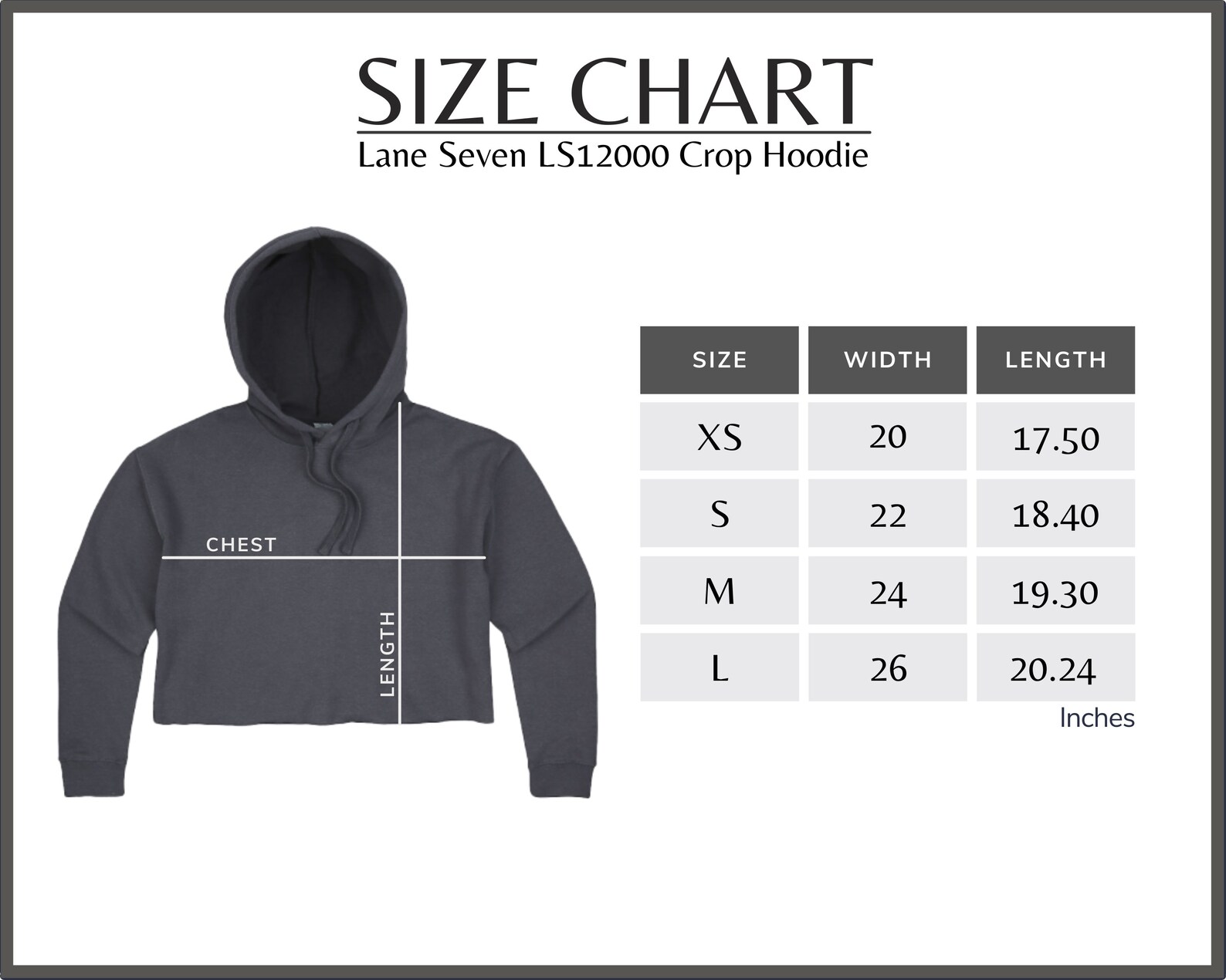 Lane Seven LS12000 Size Chart LS12000 Crop Hoodie Size Guide LS12000 ...