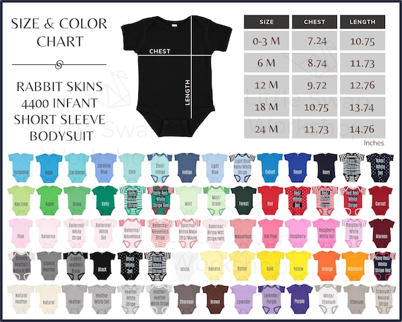 Rabbit Skins 4400 Color Chart Infant Baby Bodysuit Size and Color Table Rabbit Skins 4400 Every Color Mockup and Size Guide All Colors Etsy