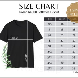 Gildan 64000 Size Chart, G640 Size Table, Unisex Softstyle T-Shirt Sizing Guide