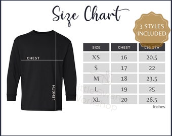 Gildan 5400B Youth Long Sleeve T-shirt Size Chart (digital