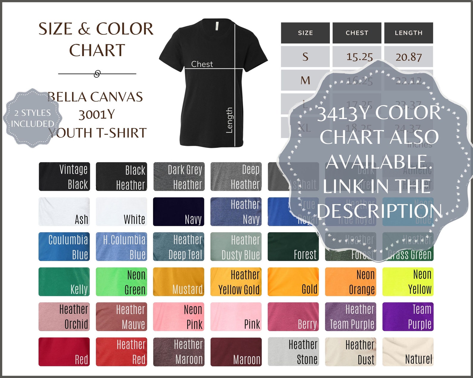 Bella Canvas 3001Y Size Chart Youth Bella Canvas 3001Y Tee - Etsy