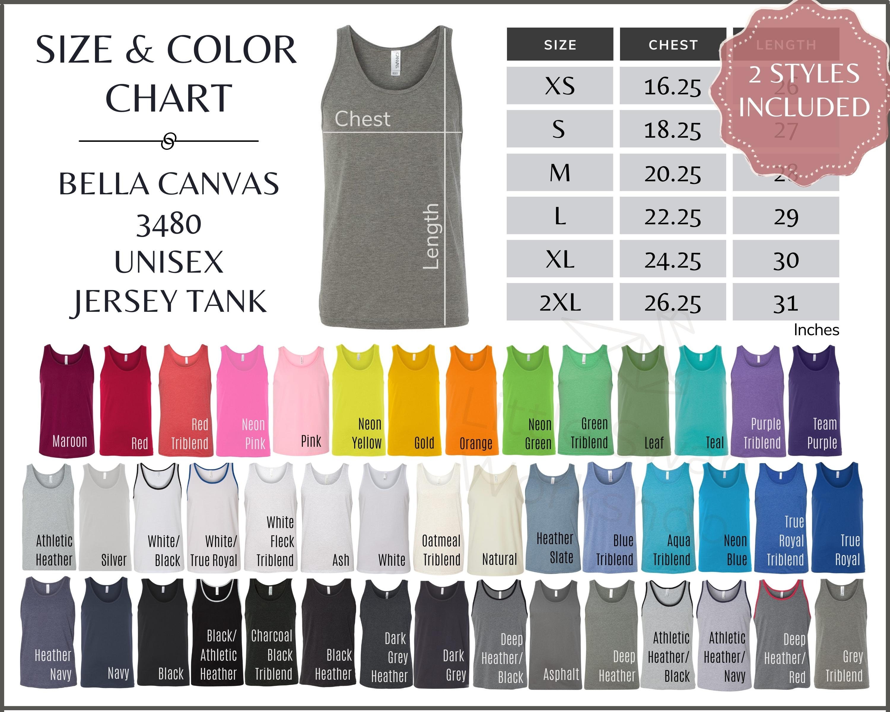 Bella Canvas 3480 Color Chart, 3480 Unisex Tank Size and Color Guide ...