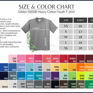 Gildan 5000B Color Chart, G500B Youth T-shirt Size and Color Guide ...