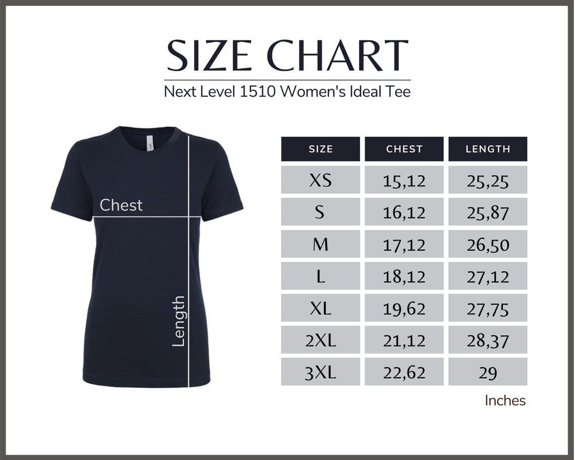 Next Level 1510 Size Chart Next Level 1510 Women's Ideal | Etsy