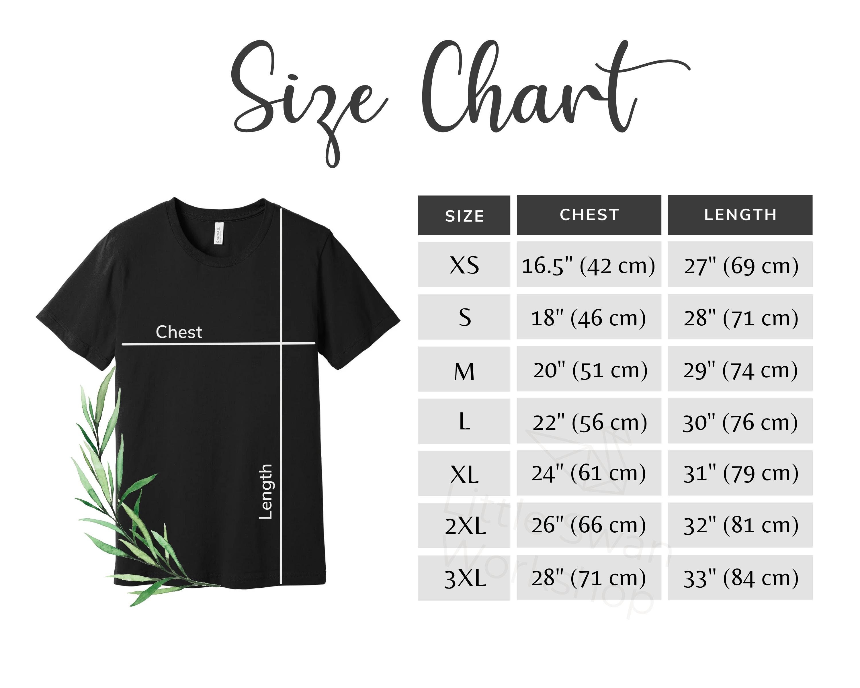Bella Canvas 3001 Size Chart: Unisex Tee Sizing Guide (digital
