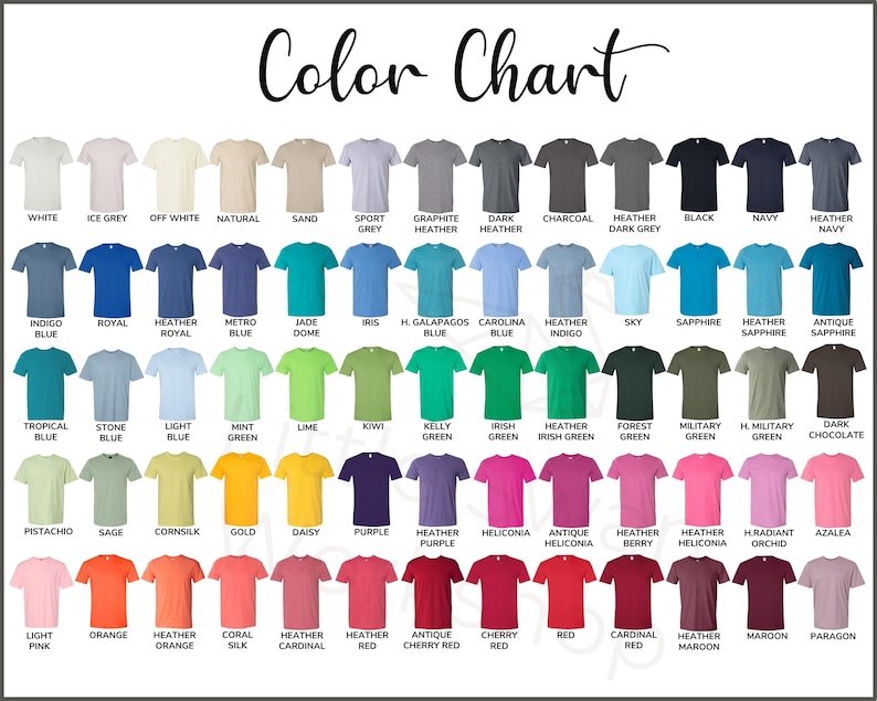 以下が含まれることがあります： Tシャツの色見本。60色以上のカラーバリエーションが掲載されています。白、黒、紺、赤、緑、青、紫などがあります。