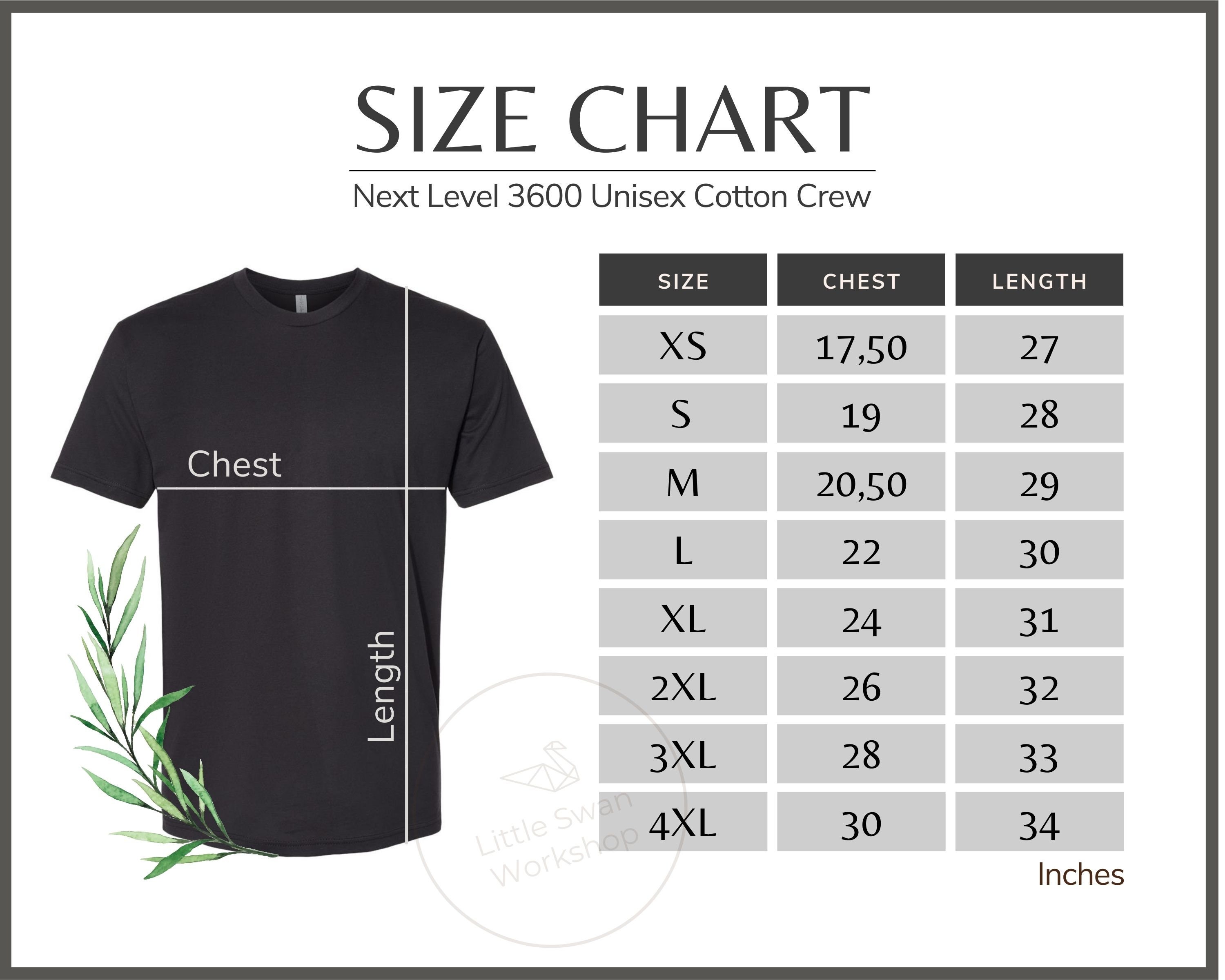 Next Level 3600 Size Chart Next Level 3600 Unisex Crew Next Level 3600 ...
