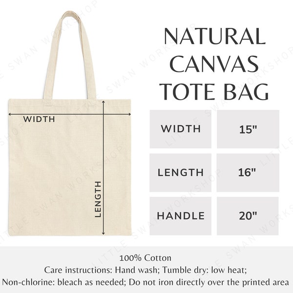 Canvas Tote Bag Size Chart, Liberty Bags OAD113 Tote Mockup Size Guide, Printify Tote Bag Sizing Table