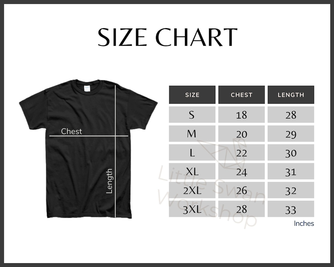 Gildan 5000 Size Chart Gildan G500 Shirt Size Guide Gildan - Etsy Canada