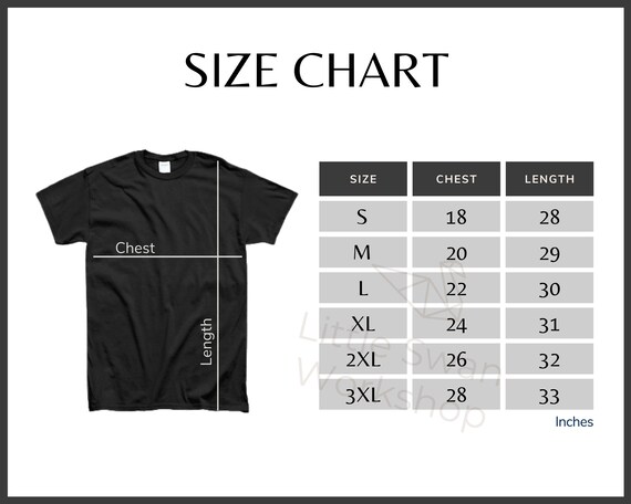 Gildan 5000 Size Chart, Gildan G500 Shirt Size Guide, Gildan 5000