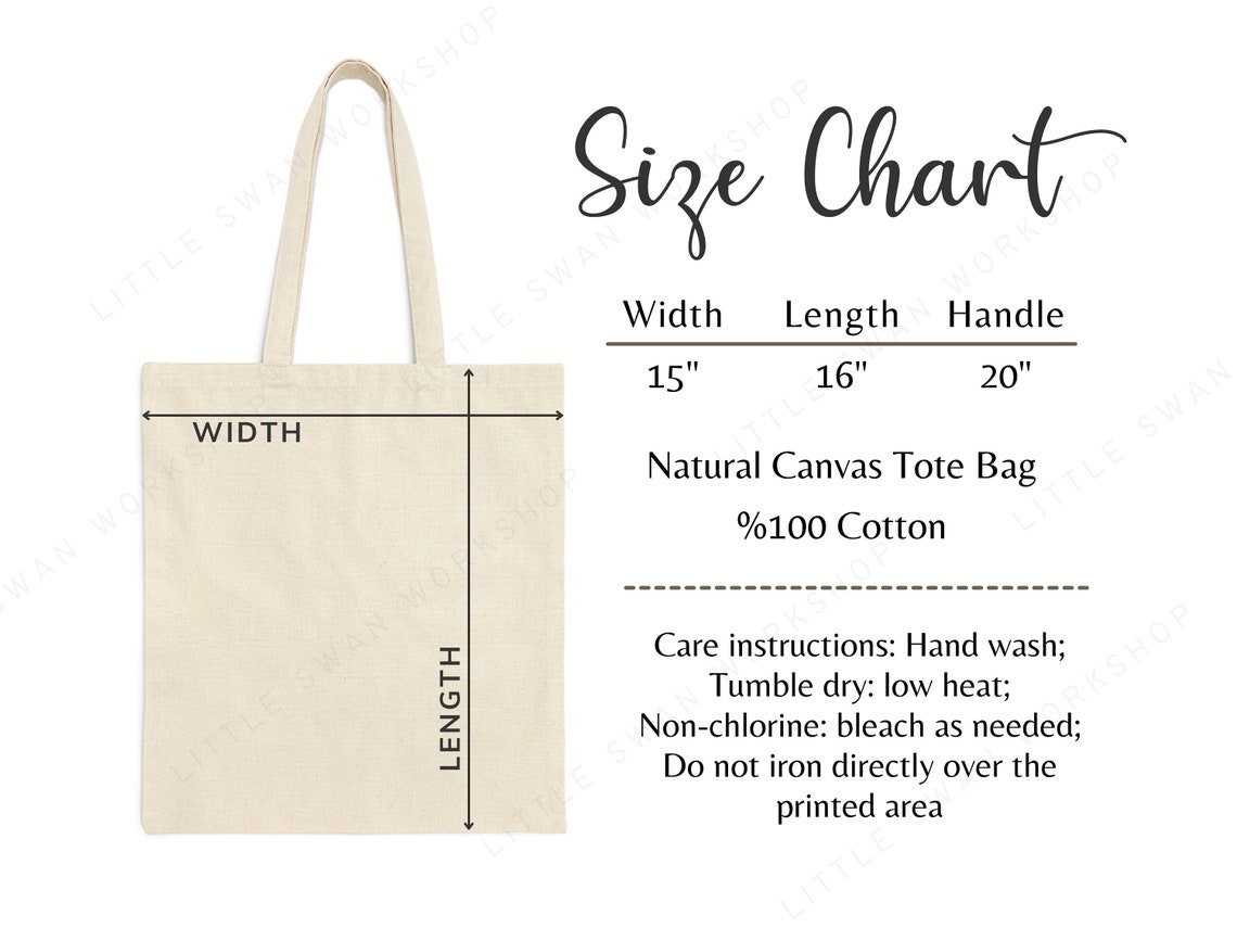 Canvas Tote Bag Size Chart, Liberty Bags OAD113 Tote Mockup Size Guide