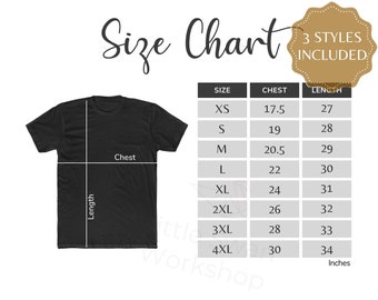 Rock'n'Roll T-Shirt Größentabelle, Unisex Größentabelle (Digitaler Download)