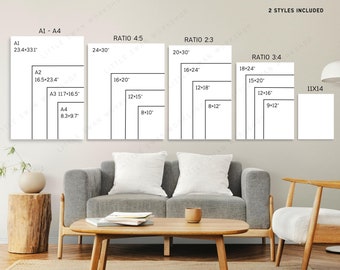 Wall Art Size Chart, Frame Size Guide, Ratio Table, Living Room Wall Display, Digital Poster Sizes, A4, 2:3