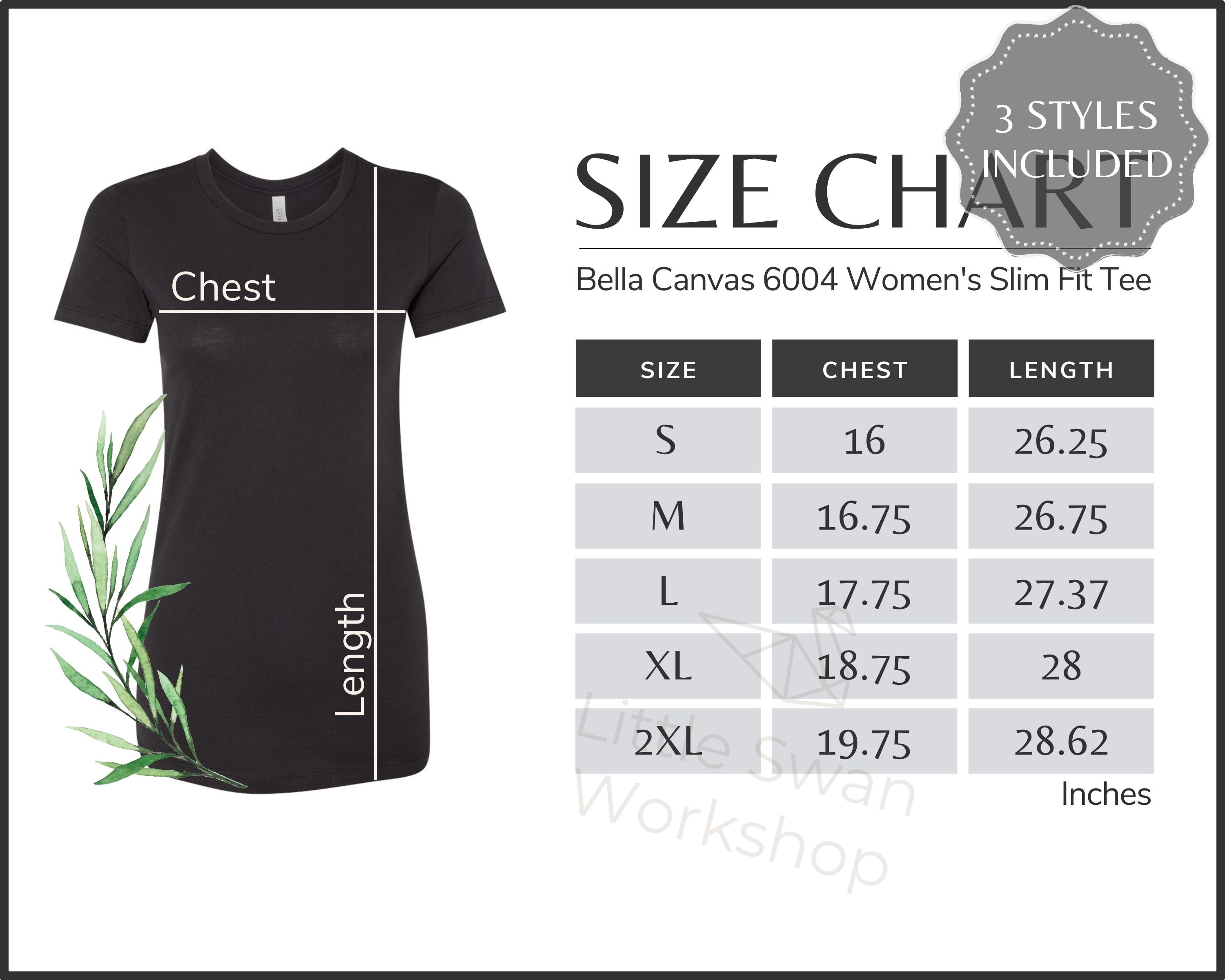 Bella Canvas 6004 Size Chart, BC Women's Tee Sizing Guide - Etsy