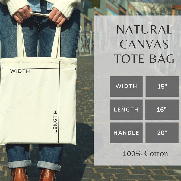 Canvas Tote Bag Size Chart, Liberty Bags OAD113 Tote Mockup Size Guide, Printify Tote Bag Sizing Table