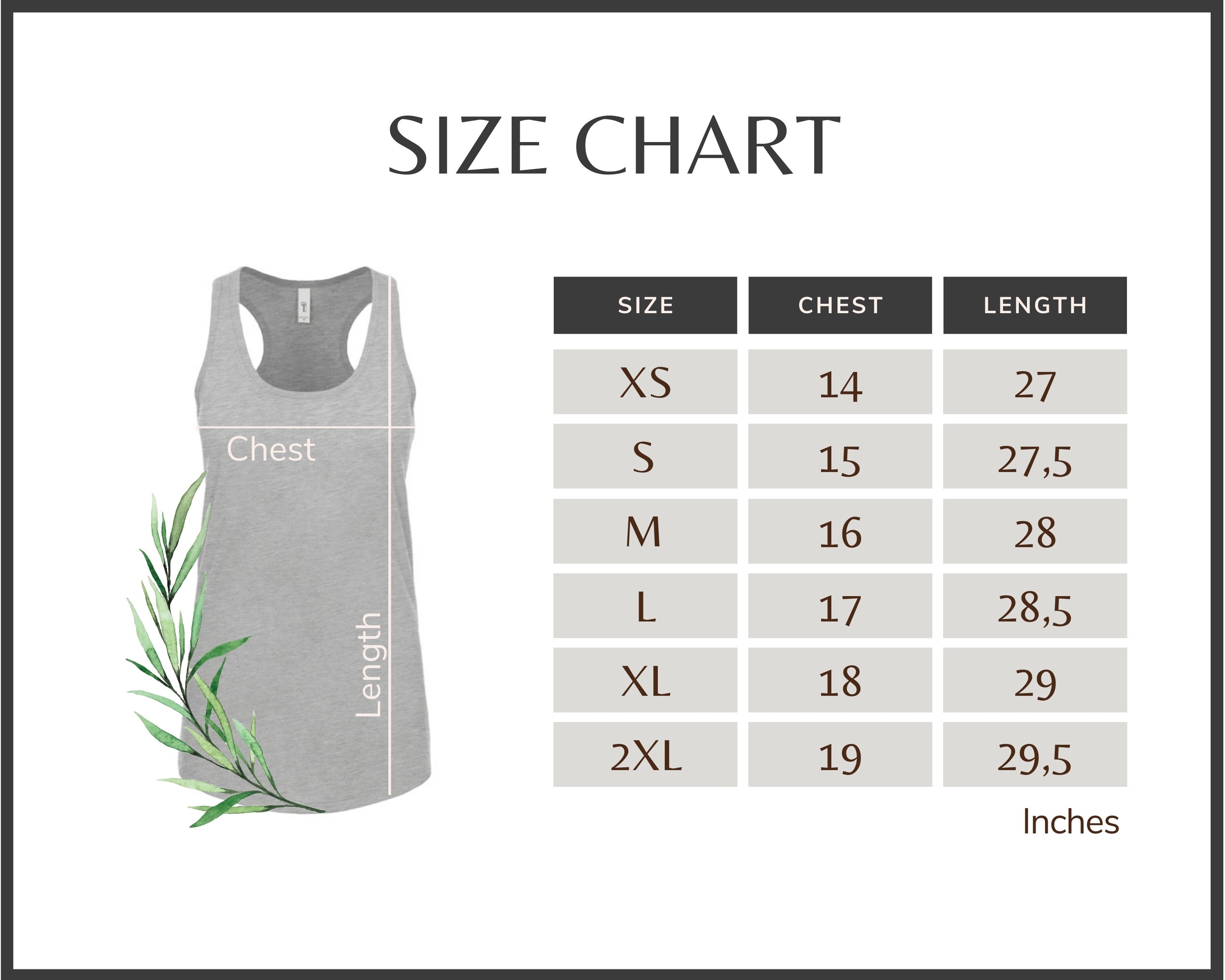 Next Level 1533 Size Chart Next Level Tank Top 1533 Size Chart Next