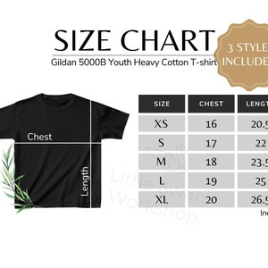 Gildan 5000B Size Chart, G500B Size Guide, Youth T-Shirt Sizing Table