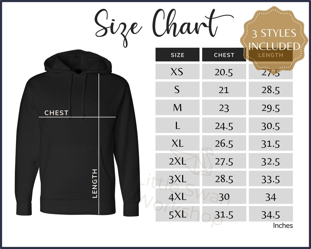 Independent 4000 Size Chart IND4000 Hooded Sweatshirt Size Guide IND ...