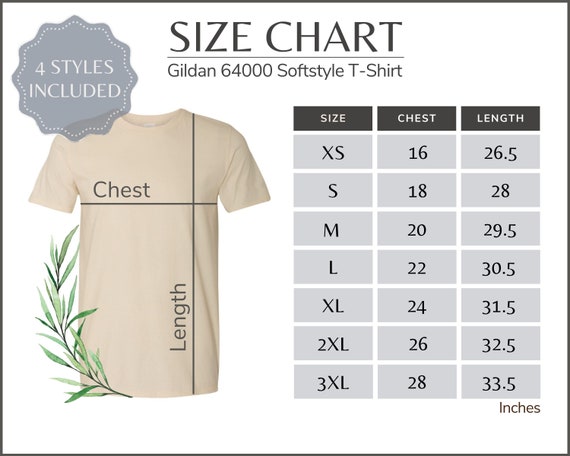 Gildan 64000 Size Chart Gildan G640 Size Table Gildan | Etsy
