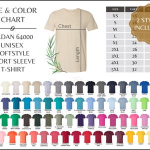 Gildan 64000 Farbkarte, G640 Jede Farbe Größentabelle, Farb- und Größentabelle, AKTUALISIERT alle Farben