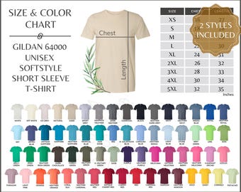 Gildan 64000 Color Chart, G640 Every Color Size guide, Color and size table, Updated all Colors