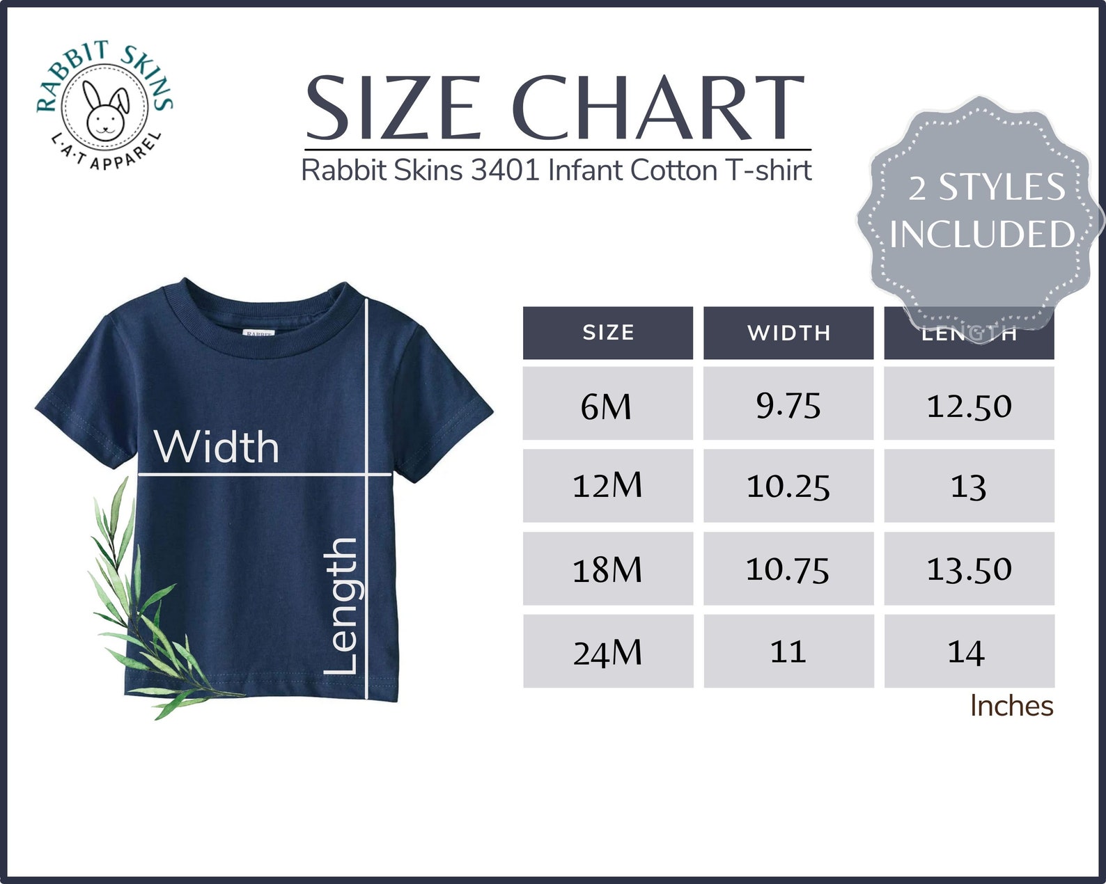 Rabbit Skins 3401 Size Chart 3401 Infant Tshirt Size Table Etsy