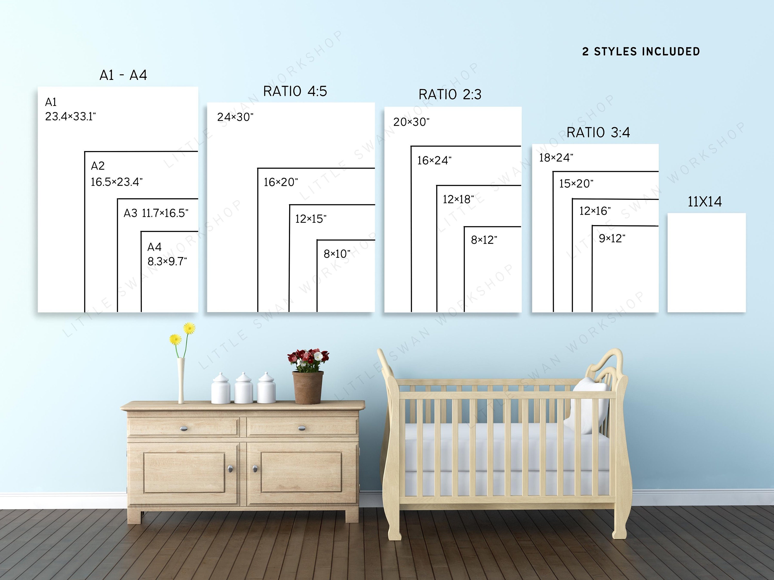 Wall Art Size Chart Kids Room Frame Size Guide Ratio Table Etsy