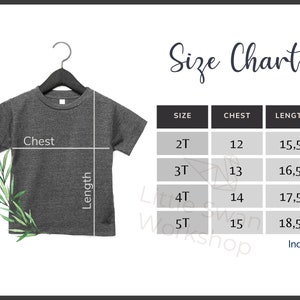 Bella Canvas 3001T Size Chart, Toddler Tee Size Table
