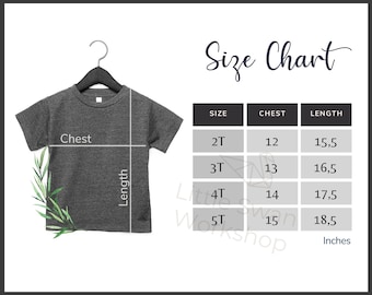 Bella Canvas 3001T Size Chart, Toddler Tee Size Table