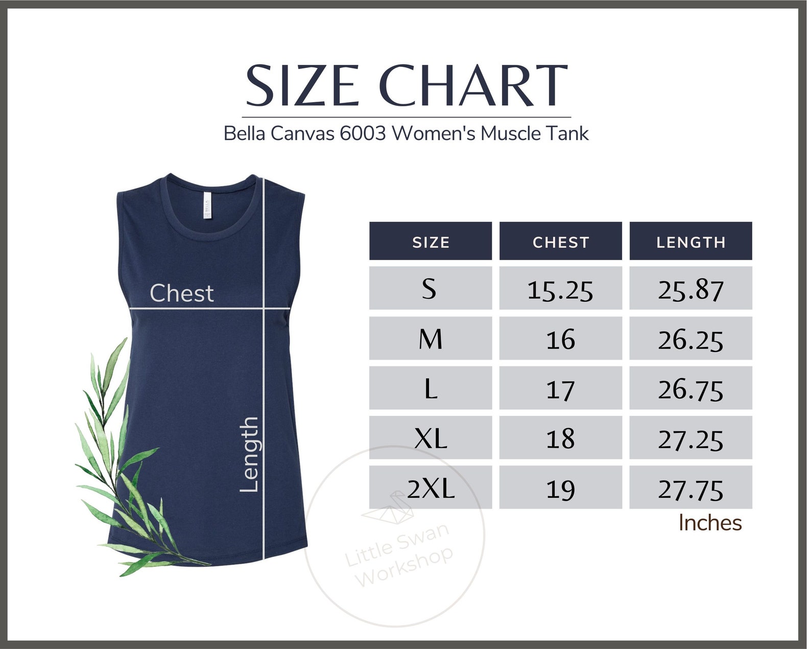 bella canvas muscle tank size chart