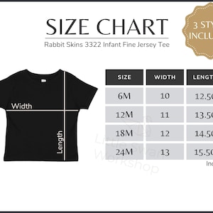 Rabbit Skins 3322 Size Chart, Infant T-shirt Size Guide, Baby Jersey Size Table