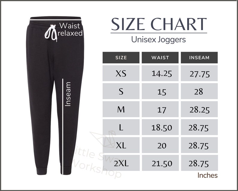 Bella Canvas 3727 Size Chart 3727 Unisex Joggers Size Table - Etsy