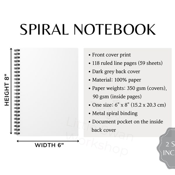 Spiral Notebook Size Chart, 2 Versions Sizing Guide Included