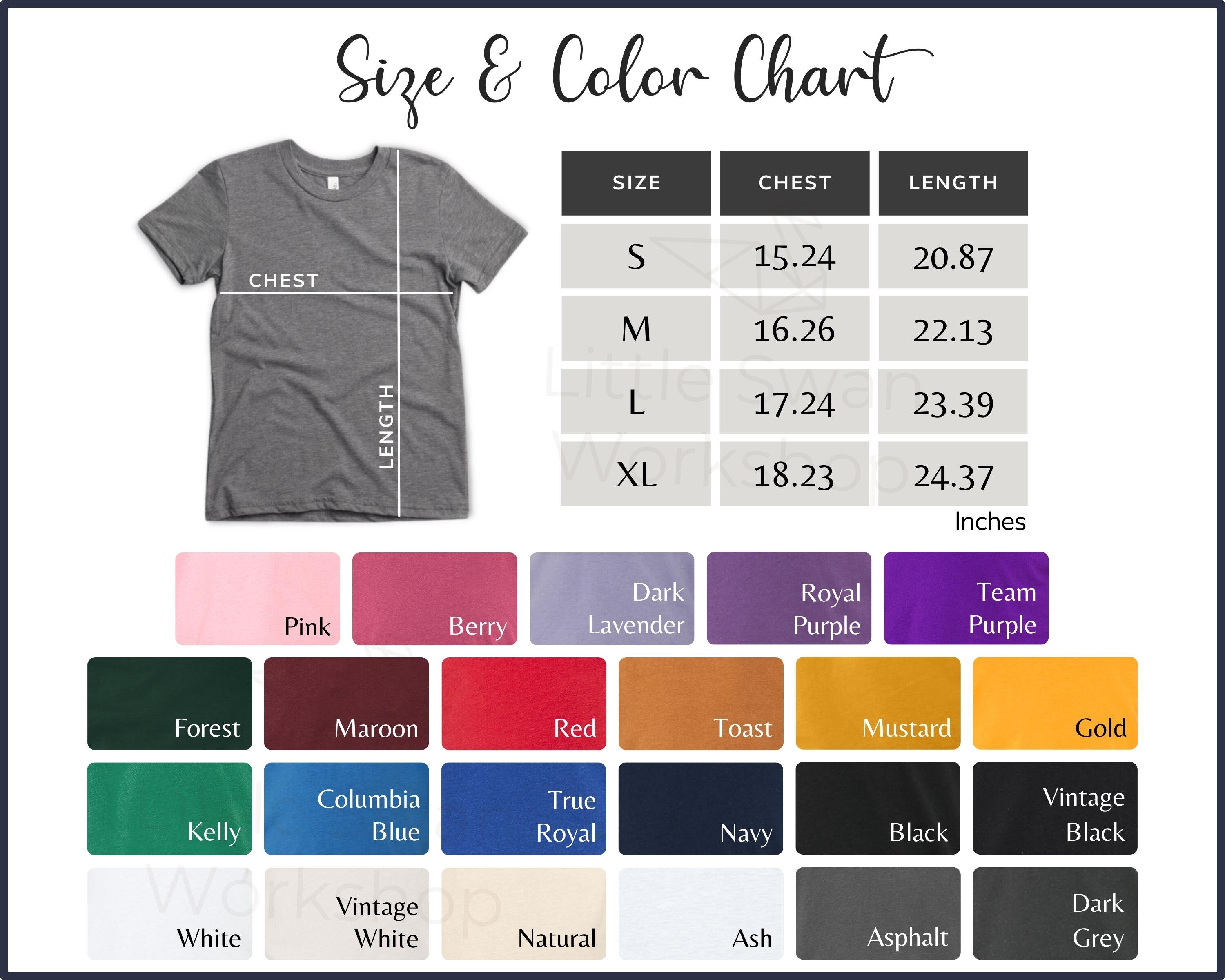 Bella Canvas 3001Y Color Chart Youth 3001Y Size and Color - Etsy