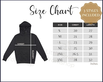 Cotton Heritage M2580 Size Chart - M2580 Size Guide - M2580 Cotton Heritage Black Mockup and Size Table