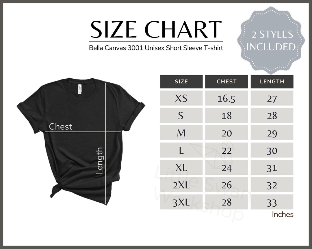 Bella Canvas 3001 Size Chart Unisex Bella Canvas 3001 Tee Size Chart ...