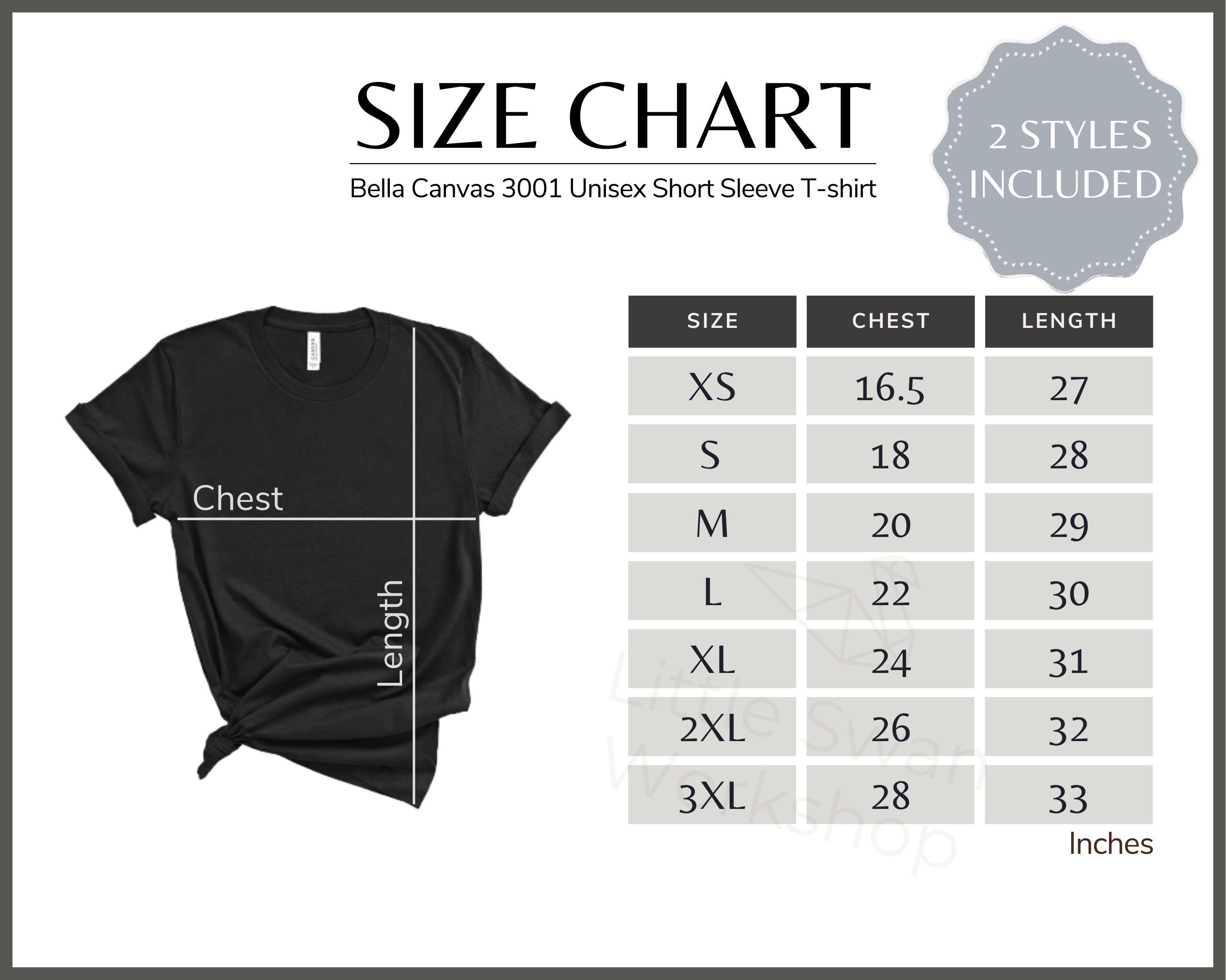 Bella Canvas 3001 Size Chart Unisex Bella Canvas 3001 Tee - Etsy