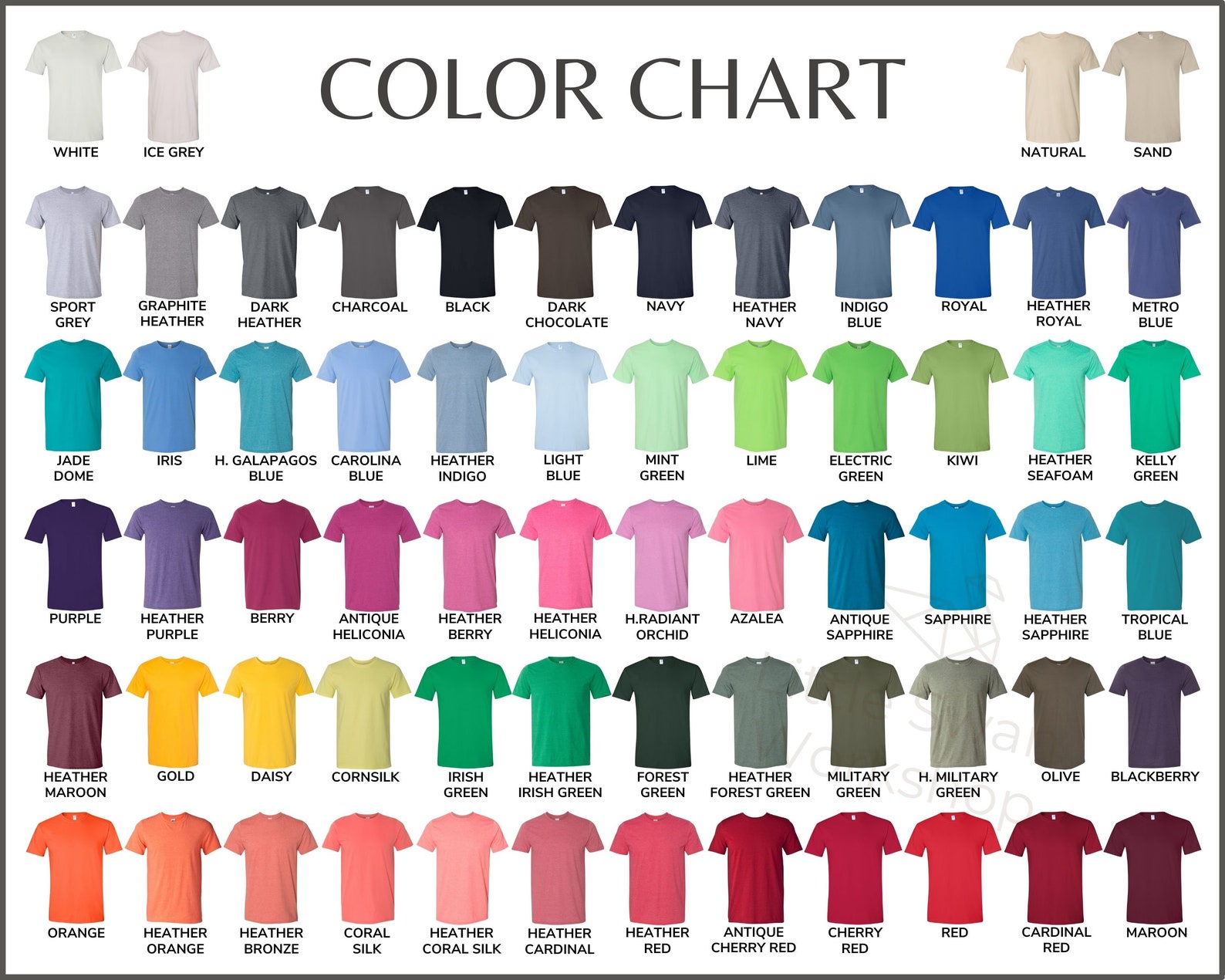 Gildan 64000 Color Chart Gildan G640 Every Color Mockups and - Etsy